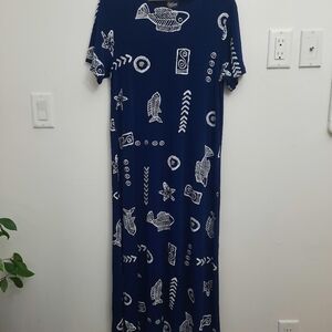 Royal Creations Vintage Made in Hawaii Maxi Dress Nautical Tropical Navy Artsy